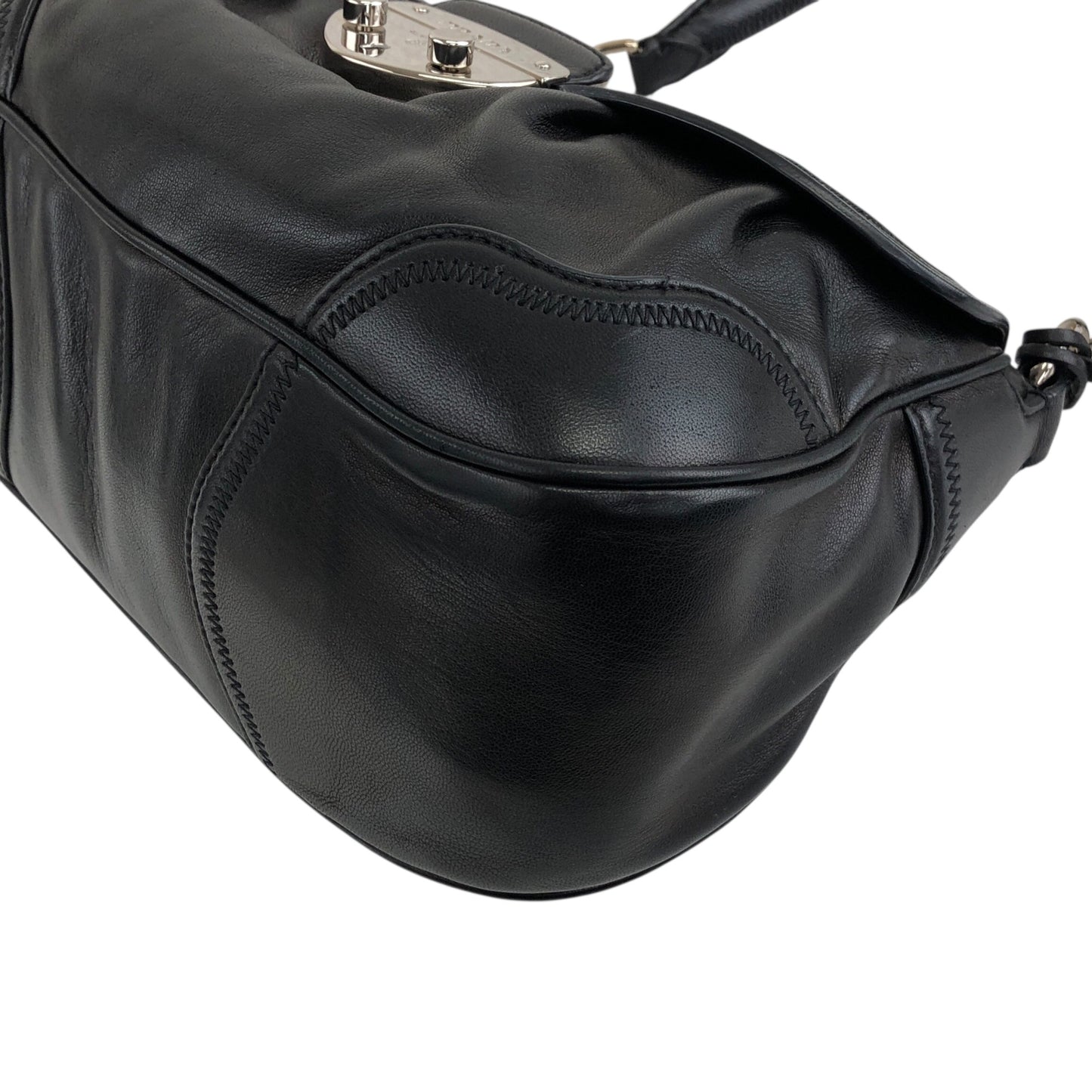 PRADA Front Buckle Handbag Black Vintage 5dmfc4