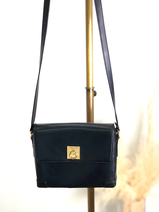 CELINE Gancini Shoulder bag Black Vintage ruhbm2