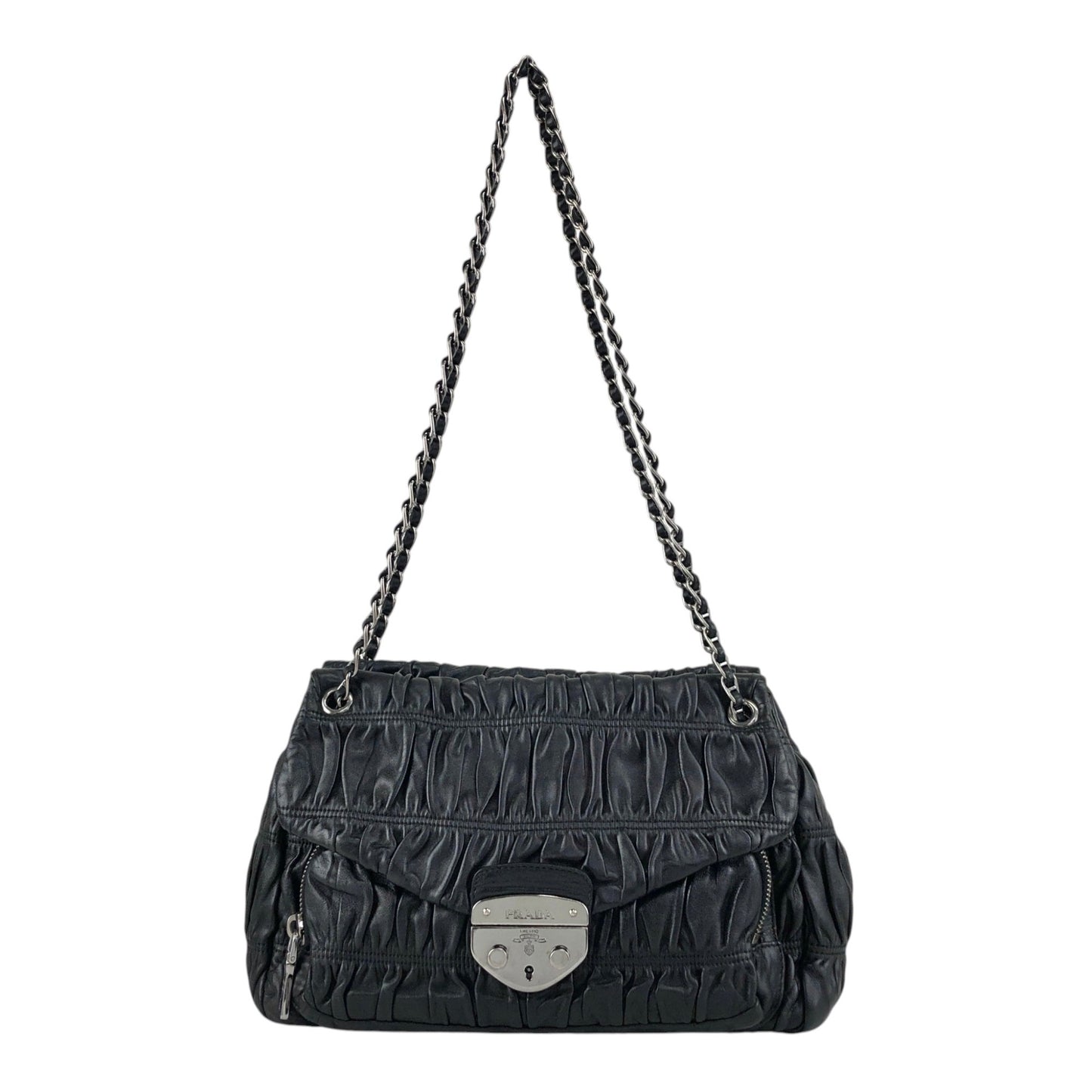 PRADA Logo Lock Chain Shoulder bag Black Vintage v87v8v