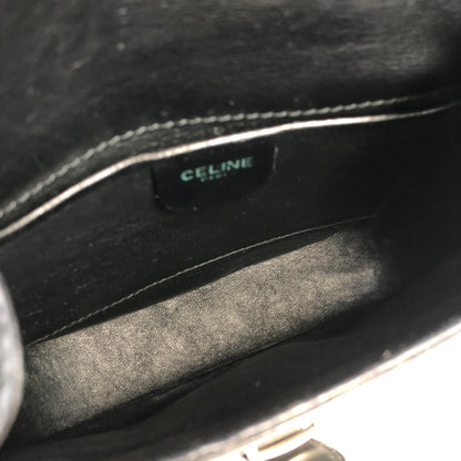 CELINE Logo Motif Leather Shoulder bag Black White Vintage ikpwf5