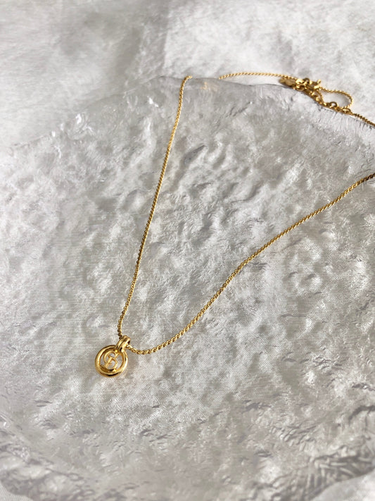Christian Dior CD Logo Necklace Gold Vintage cjpnm8