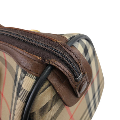 BURBERRY Classic Check Logo Canvas Leather Handbag Boston bag Beige×Brown Vintage 4b8ige