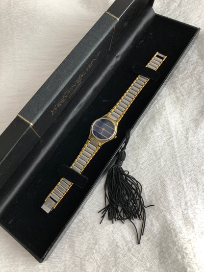 Yves Saint Laurent YSL Logo Watch Silver×Black Vintage as4e87