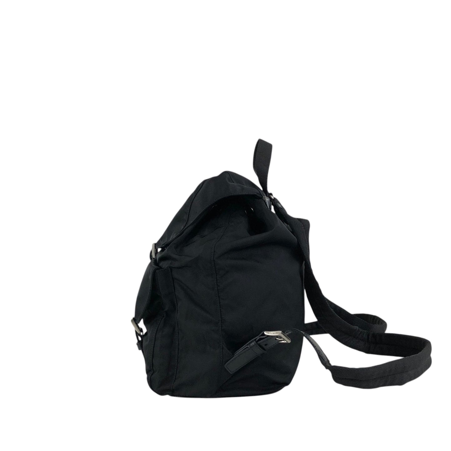 PRADA Tessuto Triangle Logo Front Buckle Double Pocket Backpack Black Vintage 5kjjr2