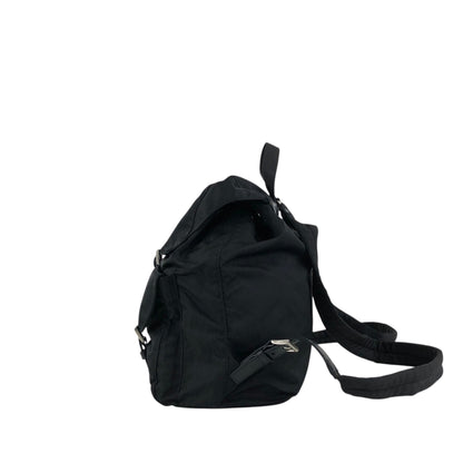 PRADA Tessuto Triangle Logo Front Buckle Double Pocket Backpack Black Vintage 5kjjr2