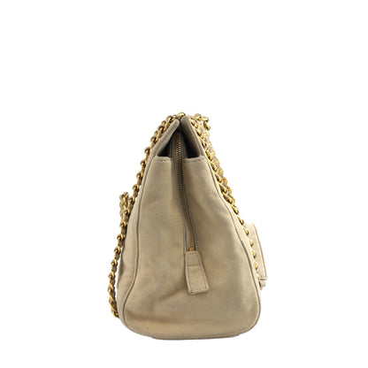 PRADA Triangle Logo Chain Shoulder bag Beige Vintage 4erk77