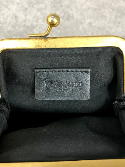 Yves Saint Laurent YSL Logo Metal Clasp Coin Purse Black Vintage s42xfp