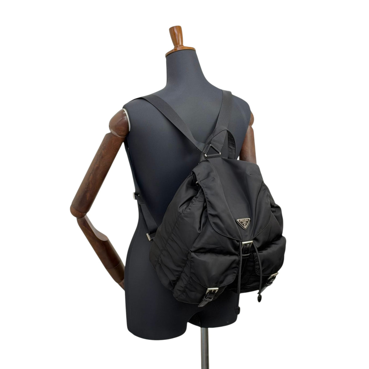 PRADA Tessuto Triangle Logo Double Pocket Backpack Black Vintage 8fef48