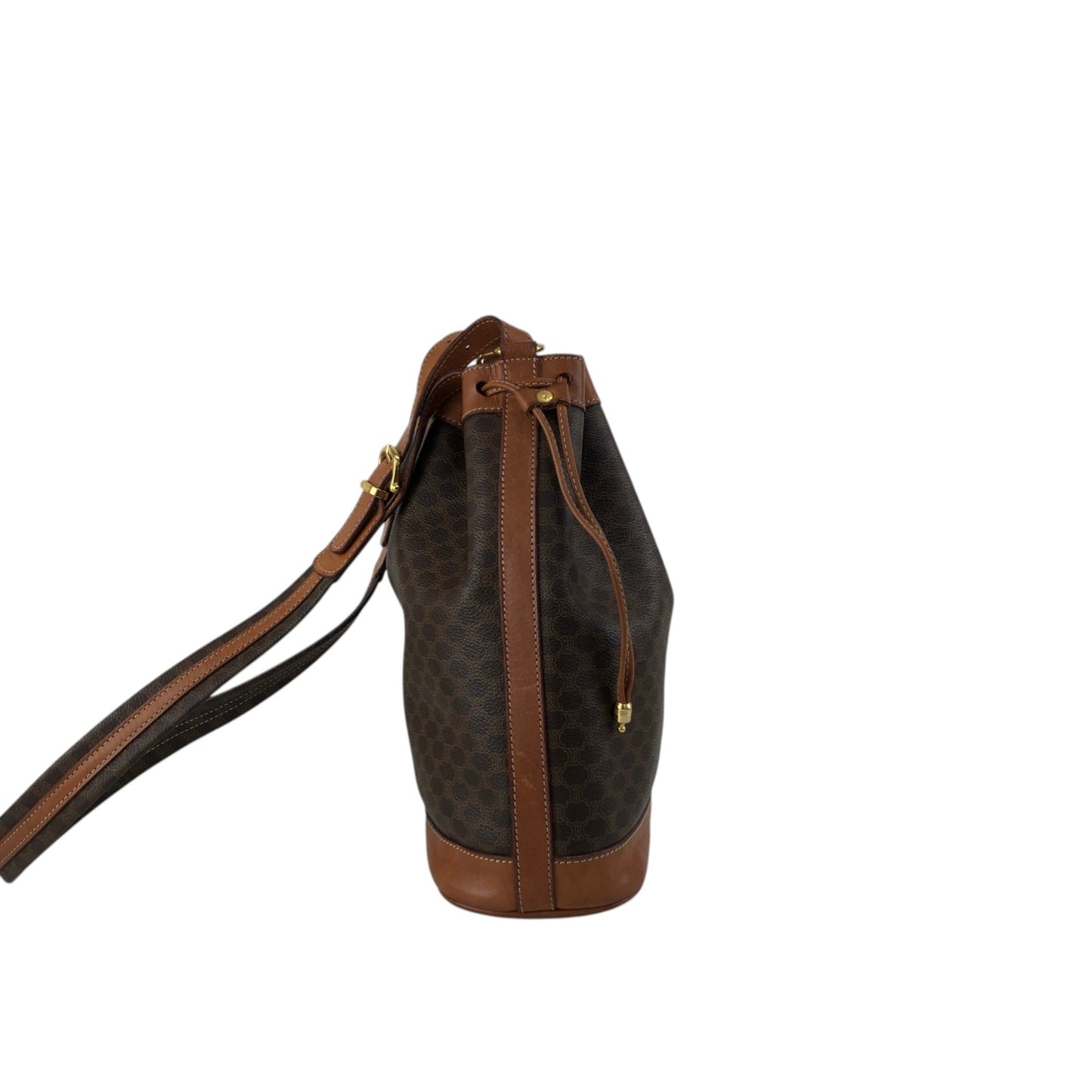 CELINE Macadam Blason Drawstring Shoulder bag Brown Vintage ywg4rj