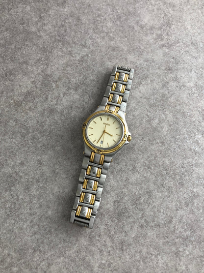 GUCCI Logo Quartz Watch Silver×Gold 9040G Vintage 3vx6v4