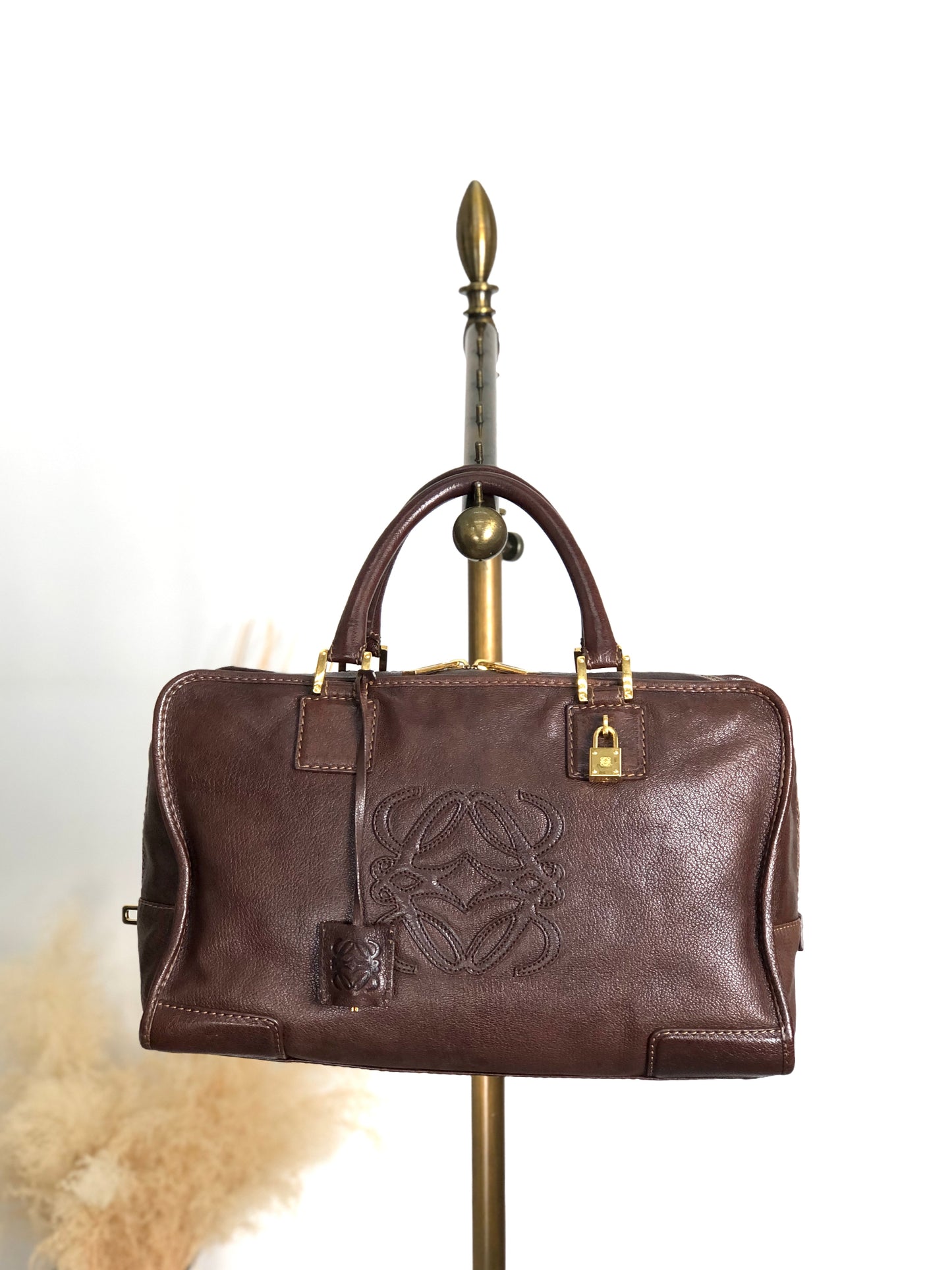 LOEWE Amazona Anagram Small Boston bag Handbag Brown Vintage kfcz5t
