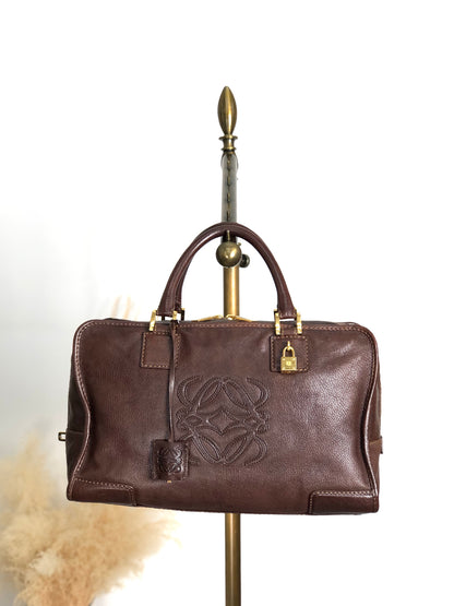 LOEWE Amazona Anagram Small Boston bag Handbag Brown Vintage kfcz5t