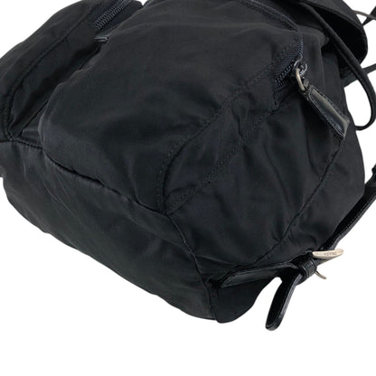 PRADA Tessuto Triangle Logo Front Buckle Backpack Black Vintage 3nkejc