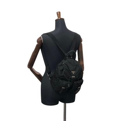 PRADA Tessuto Triangle Logo Double Pocket Backpack Black Vintage najw37