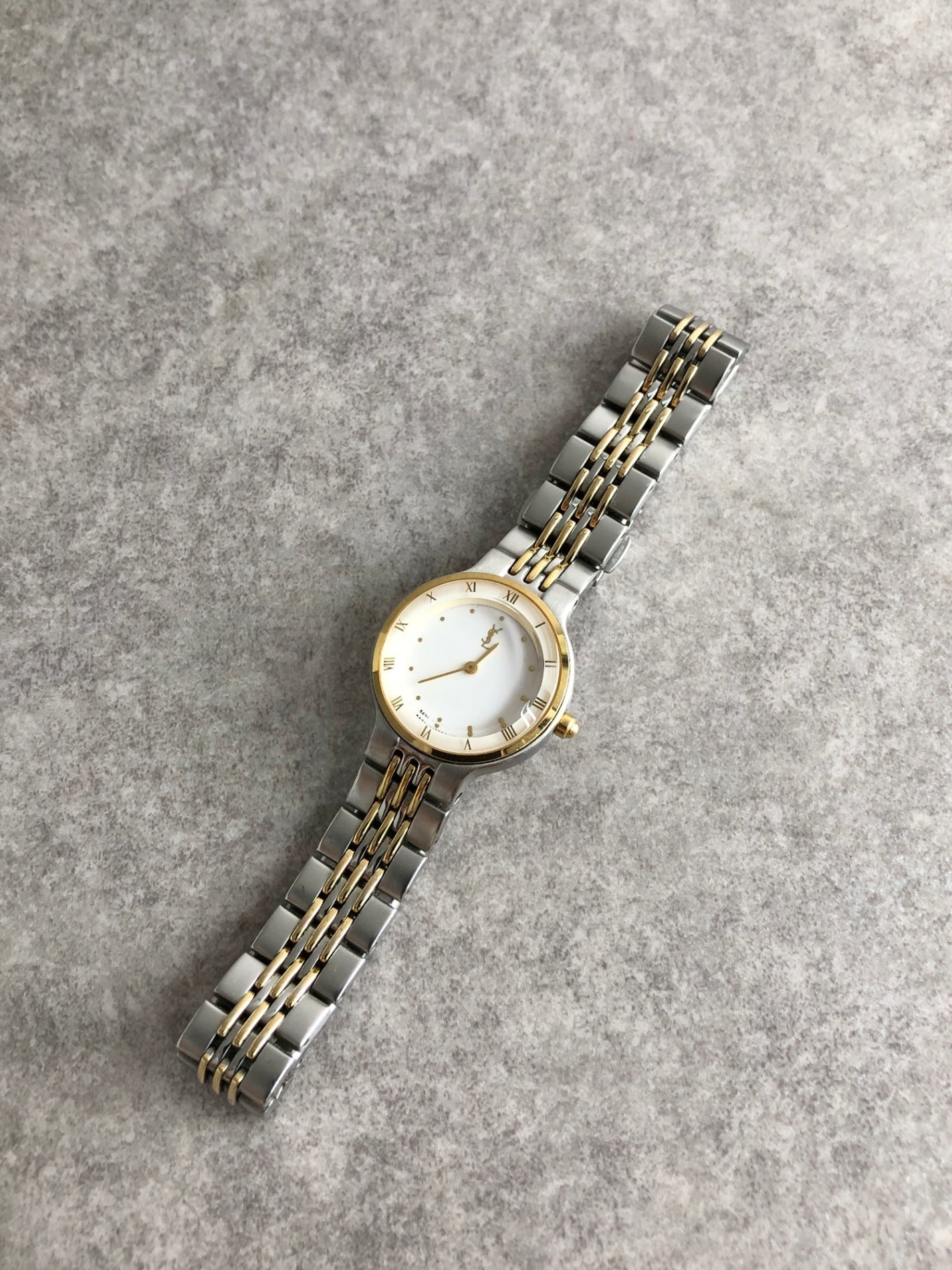 Yves Saint Laurent YSL Logo Watch Silver×Gold Vintage dxnipd
