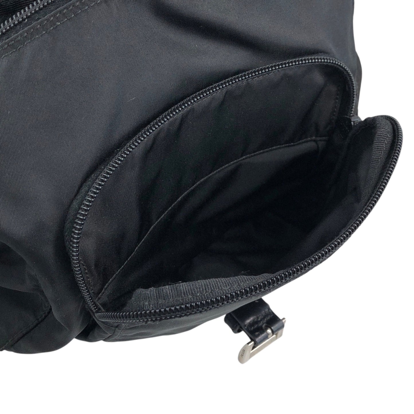 PRADA Tessuto Triangle Logo Front Buckle Shoulder bag Black Vintage fsnzjh