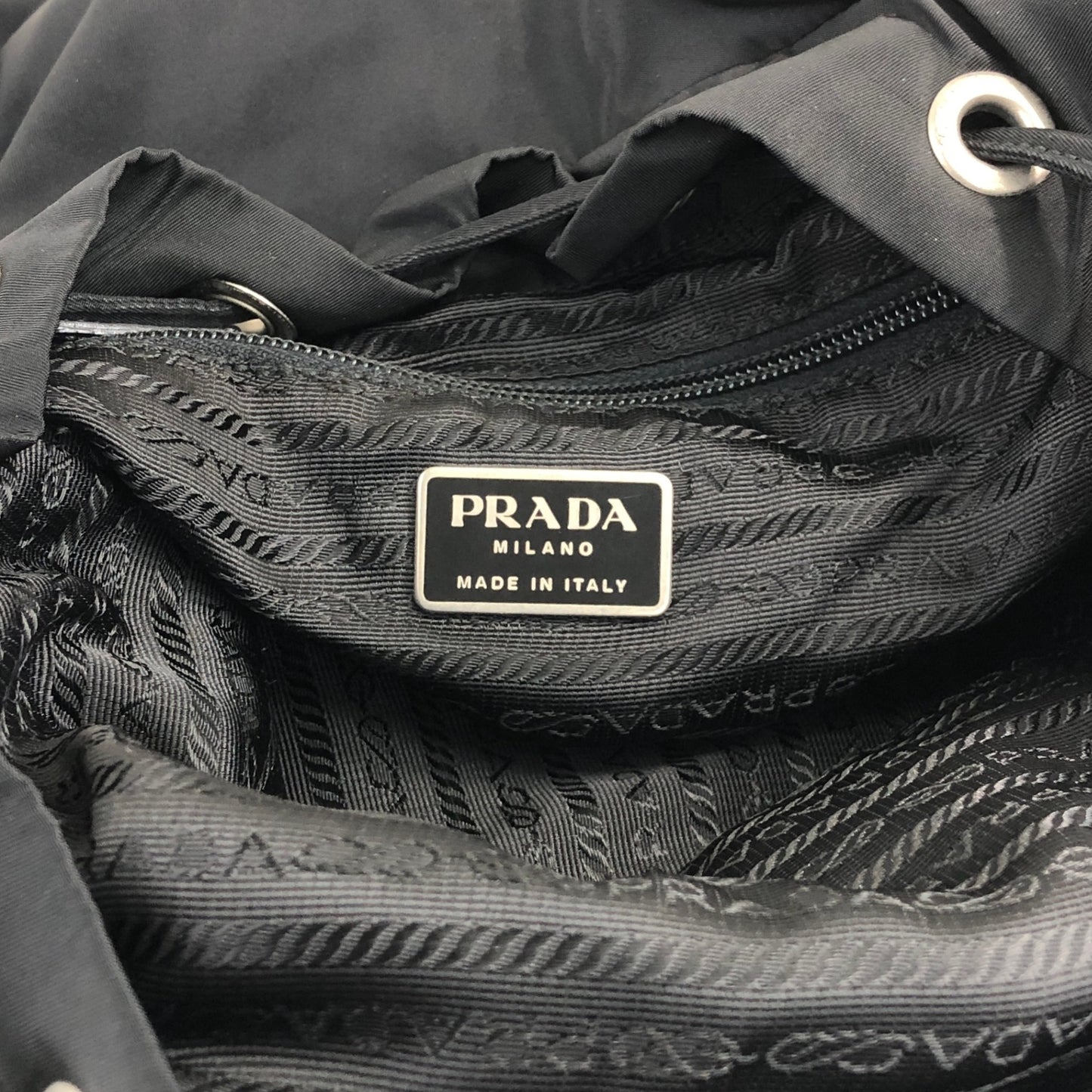PRADA Tessuto Triangle Logo Front Buckle Backpack Black Vintage adjm4v