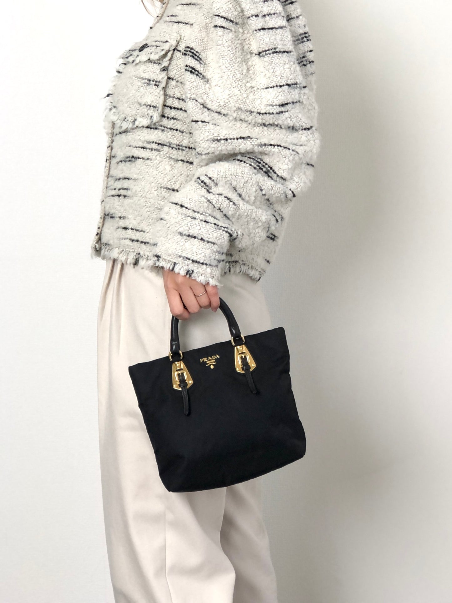 PRADA Logo Handbag Black Vintage zm3r7k