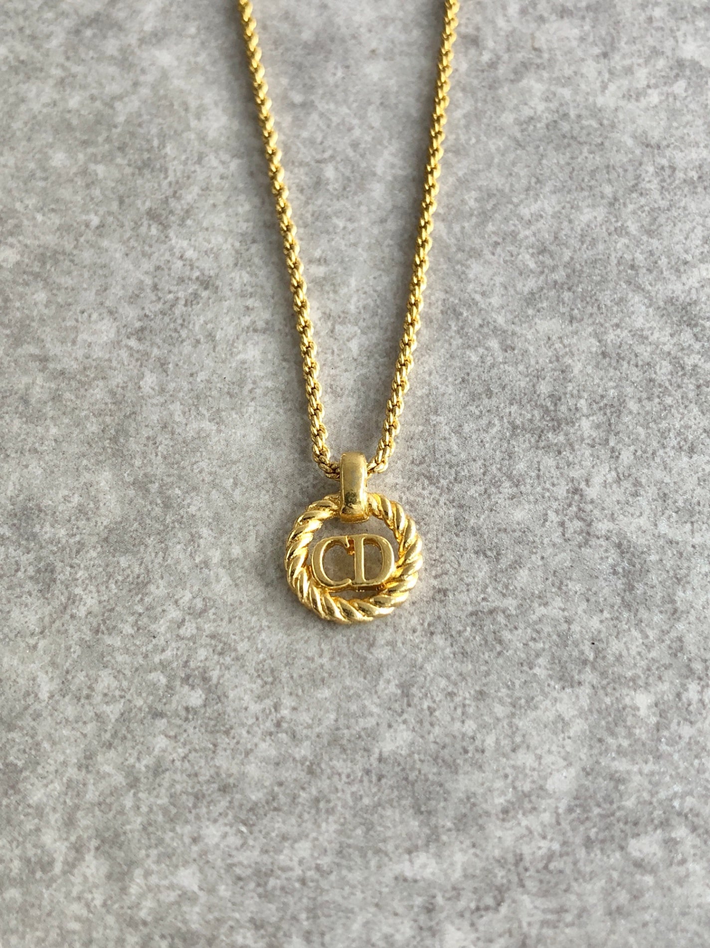 Christian Dior CD Logo Necklace Gold Vintage jcpe2j
