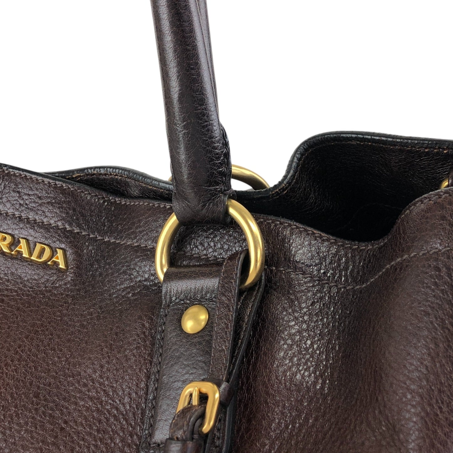 PRADA Logo Two-way Handbag Shoulder bag Brown Vintage ujn2cg