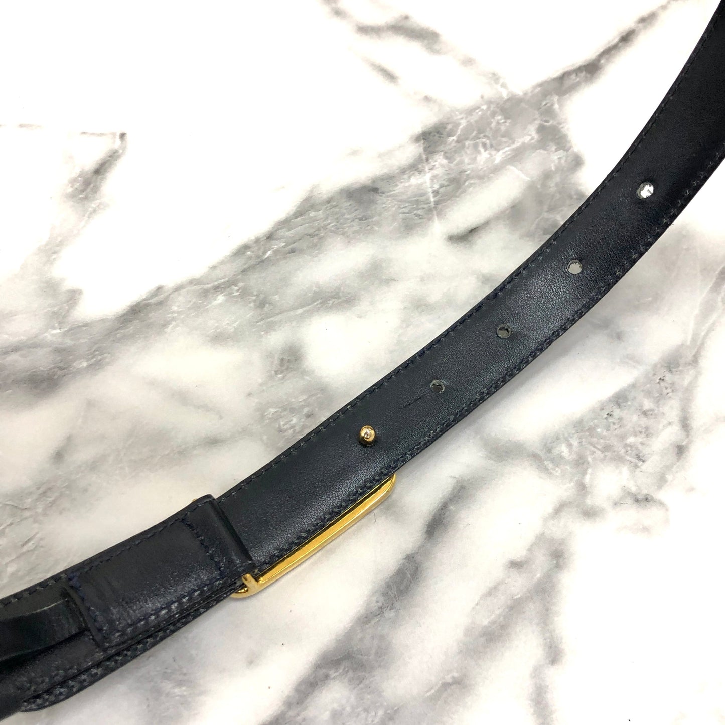 CELINE Horse Carriage Leather Belt Navy Vintage zmr5za