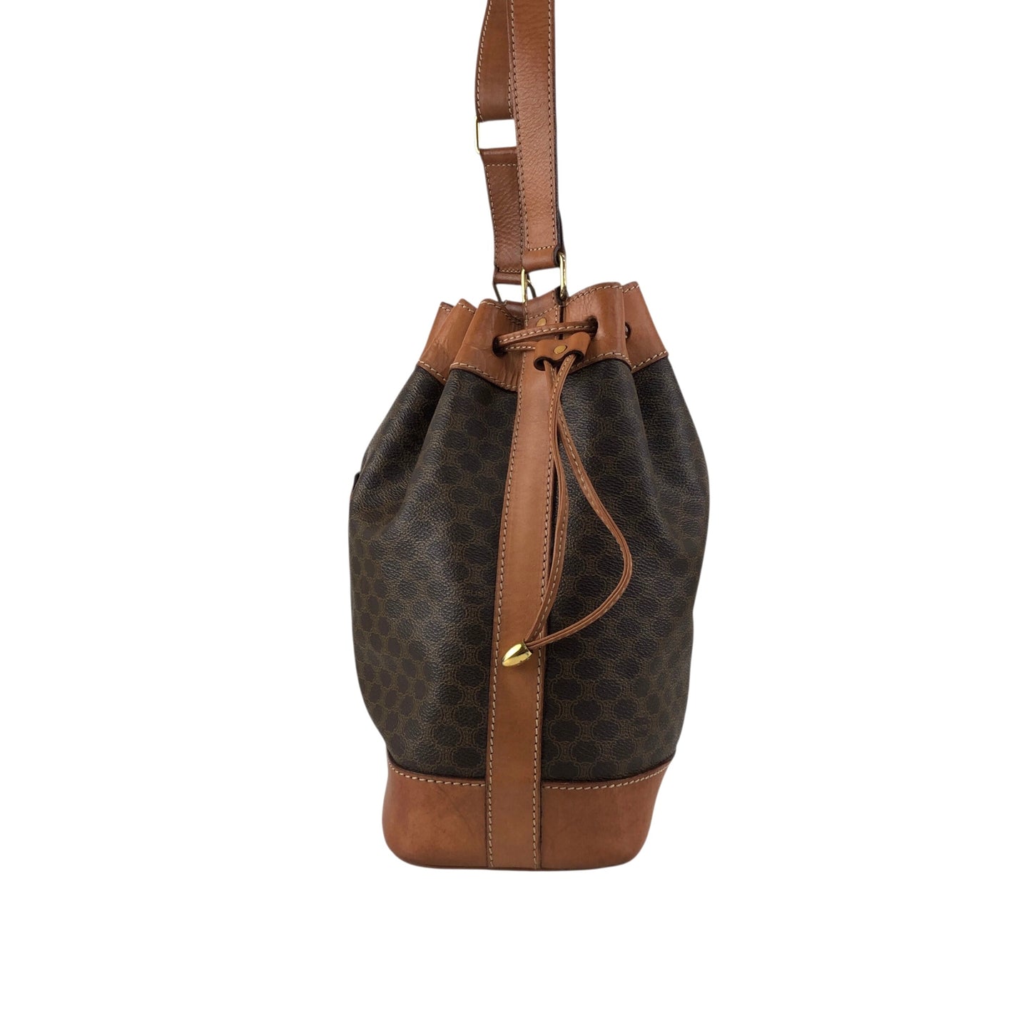 CELINE Macadam Blason Drawstring Shoulder bag Brown Vintage twzgft
