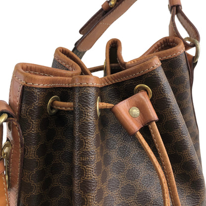 CELINE Macadam Blason Drawstring Shoulder bag Brown Vintage 7zaha3