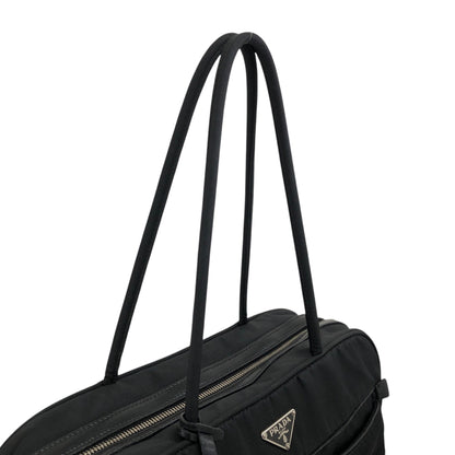 PRADA Triangle Logo Padlock Small Boston bag Handbag Black Vintage a5w87e