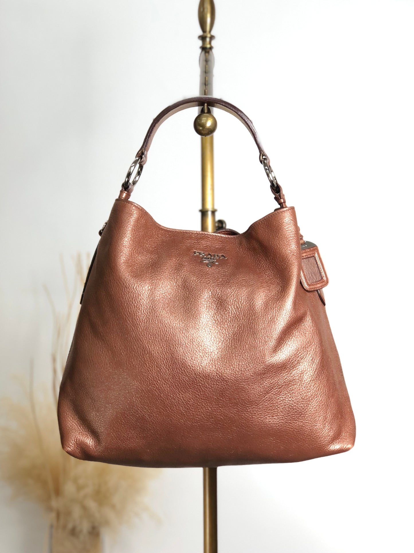 PRADA Logo Shoulder bag Hobobag Brown Vintage ufndas