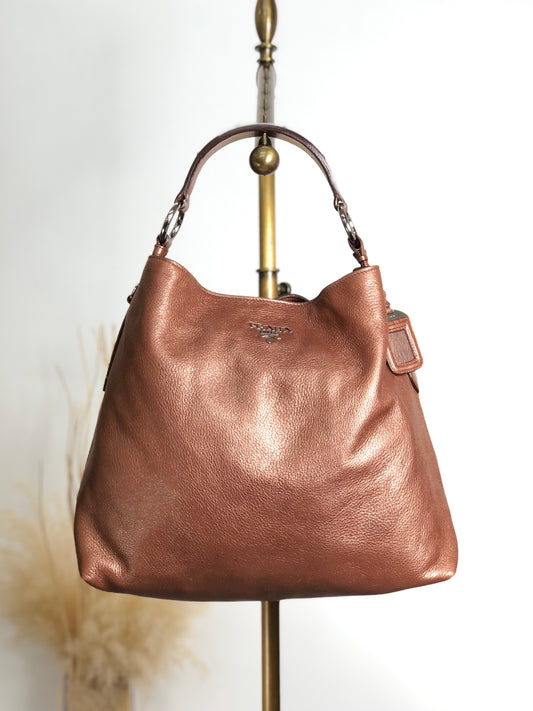 PRADA Logo Shoulder bag Hobobag Brown Vintage ufndas