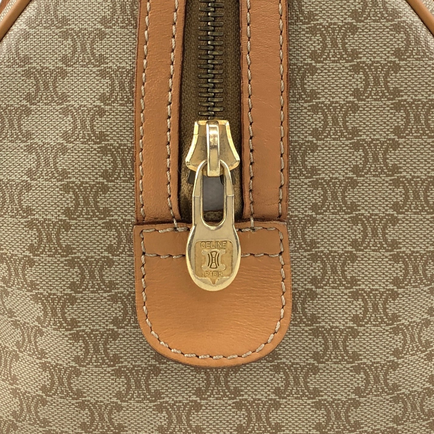 CELINE Macadam Blason Two-way Handbag Shoulder bag Beige Vintage erwjct