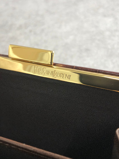 Yves Saint Laurent Logo Metal Clasp Folded Wallet Brown Vintage m5y3xv