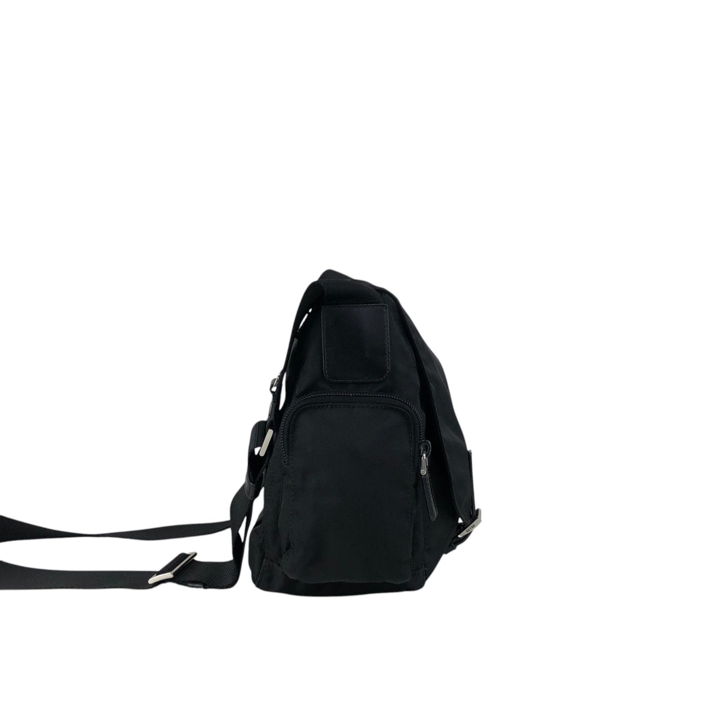 PRADA Tessuto Triangle Logo Side Pocket  Shoulder bag Black Vintage kedmv3