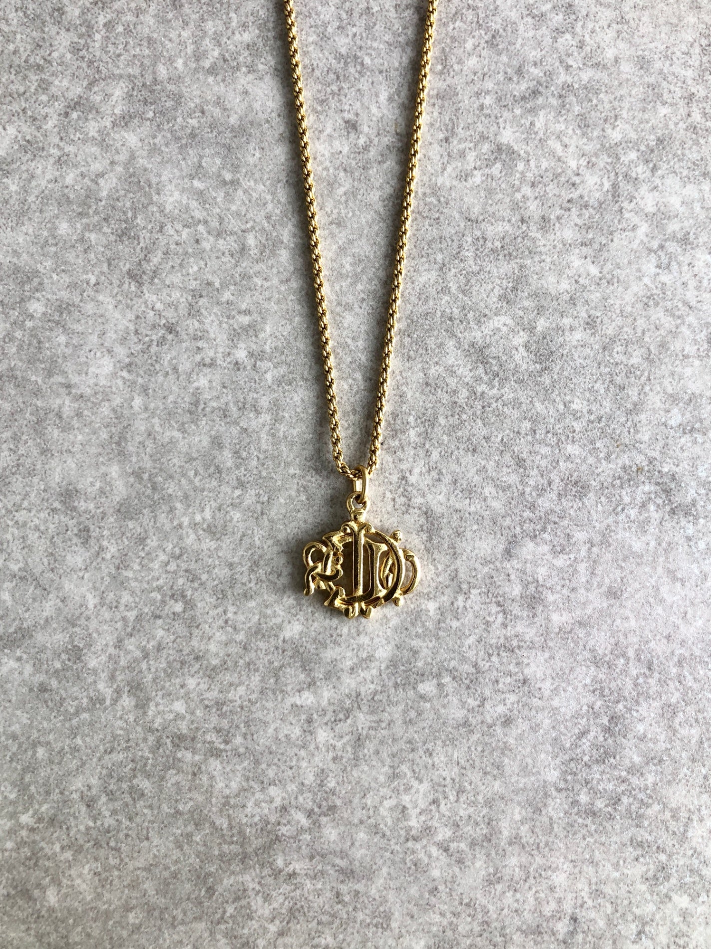 Christian Dior Emblem Motif Necklace Gold Vintage abmgwk