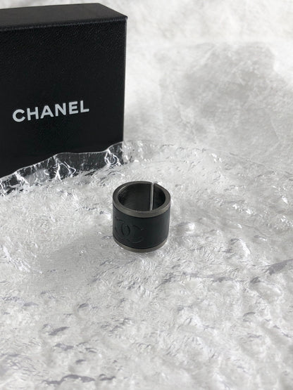 CHANEL Coco Mark Ring Black Vintage 6k8zdy