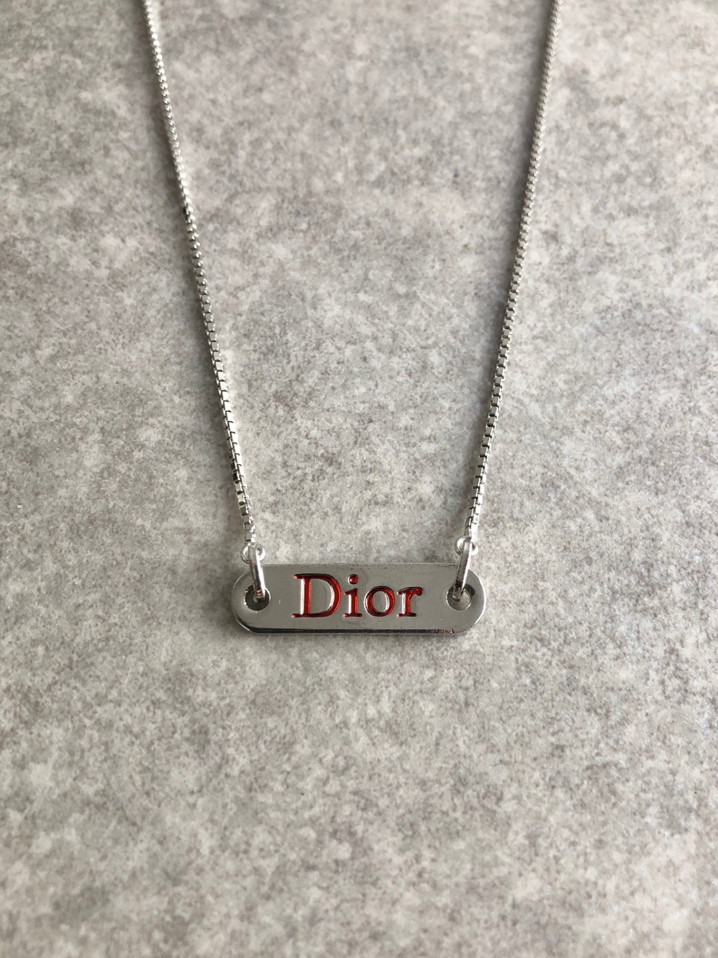 Christian Dior Logo Necklace Silver Vintage nvu437