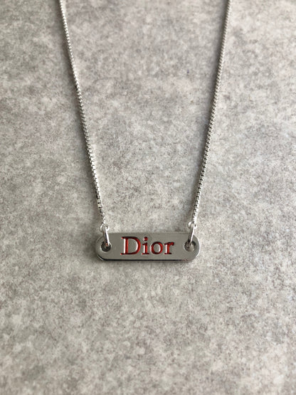 Christian Dior Logo Necklace Silver Vintage nvu437