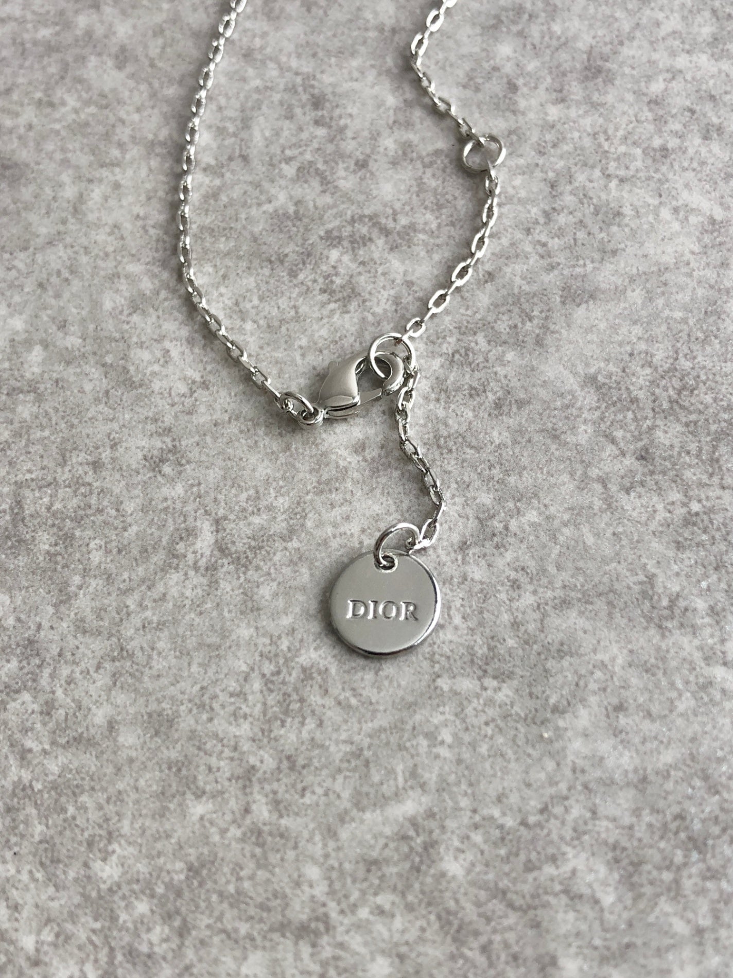 Christian Dior CD Logo Rhinestone Necklace Silver Vintage 58eydu