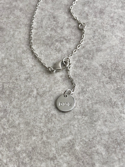 Christian Dior CD Logo Rhinestone Necklace Silver Vintage 58eydu