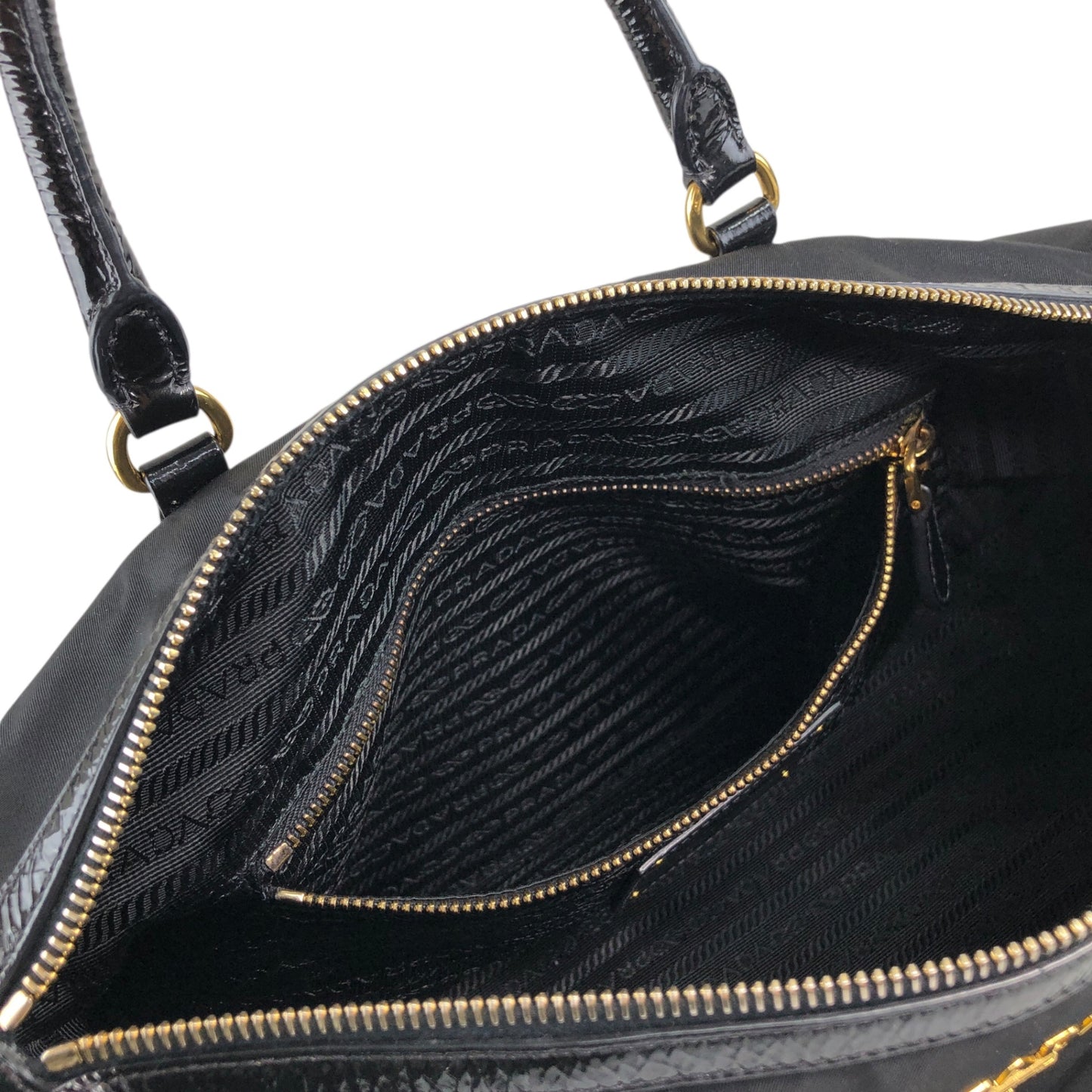 PRADA Logo Handbag Boston bag Black Vintage czrvv6