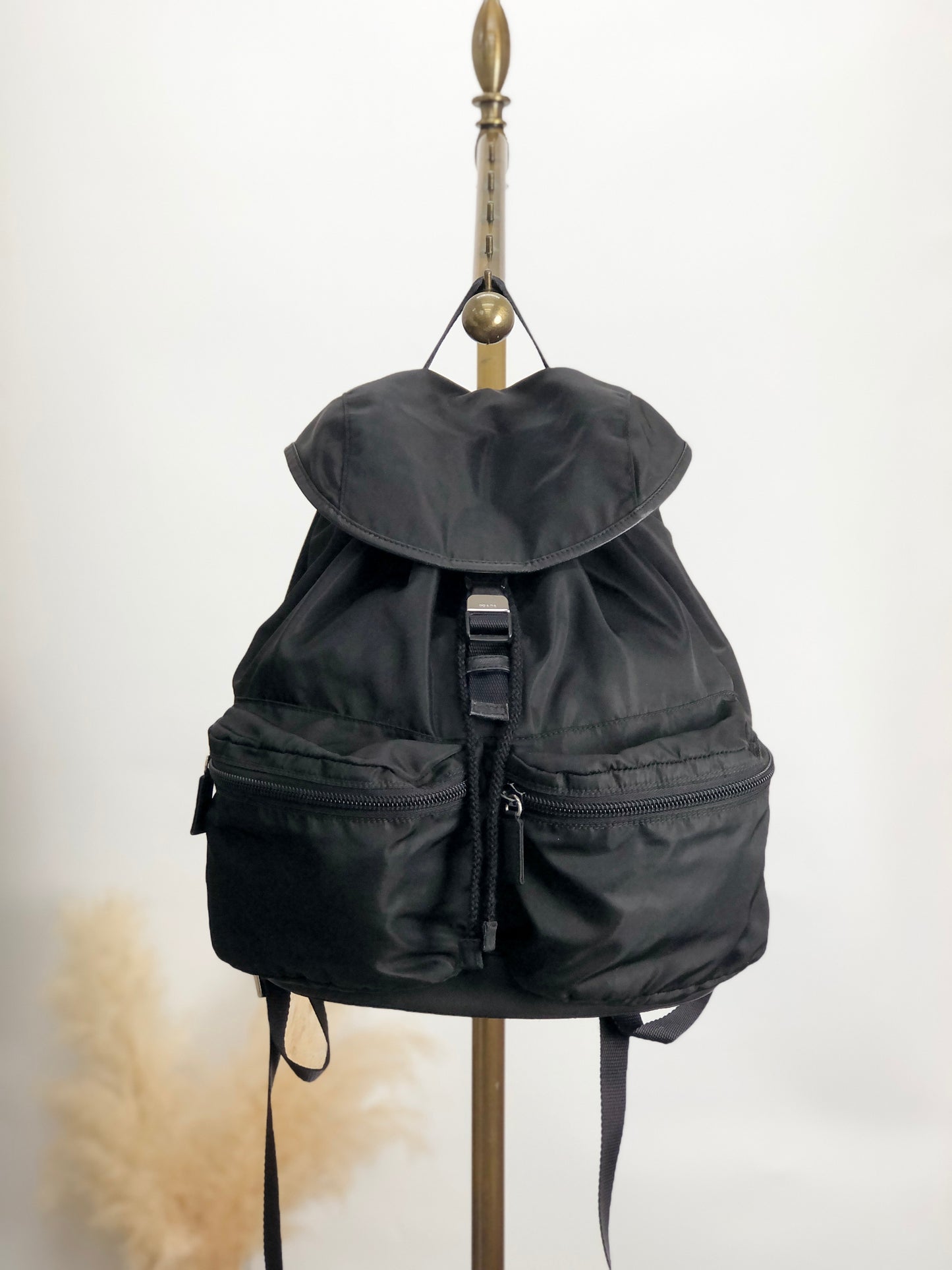 PRADA Triangle Logo Backpack Black Vintage yp56er