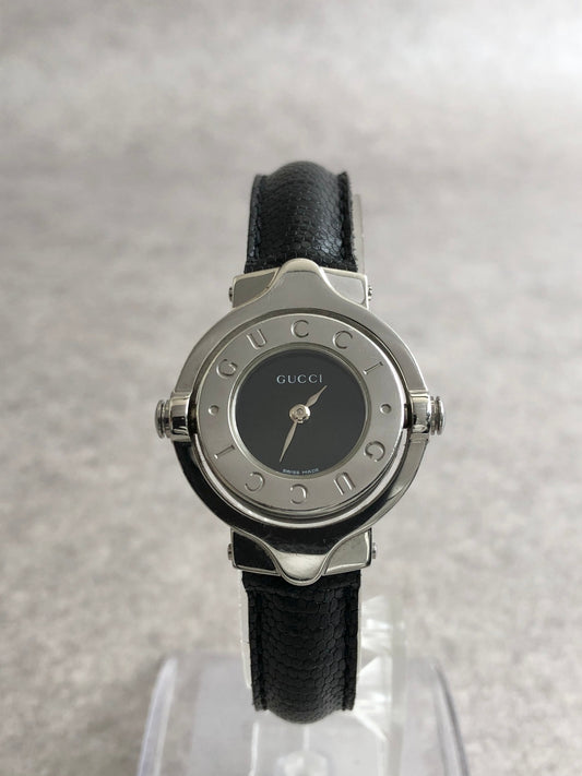 GUCCI Turn face Watch Silver×Black 6600L Vintage du6kys