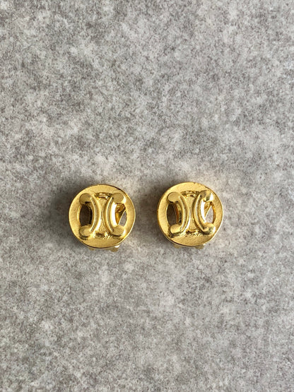 CELINE Blason Earrings Gold Vintage wi7hxx