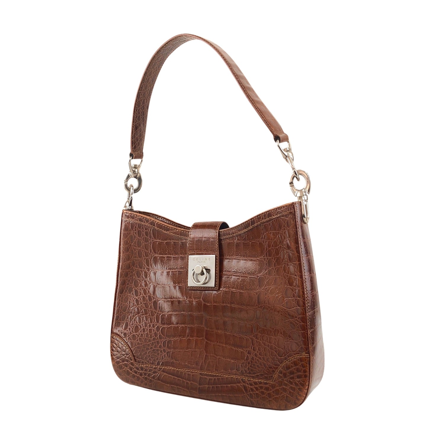 CELINE Gancini Shoulder bag Brown Vintage uh6ta4