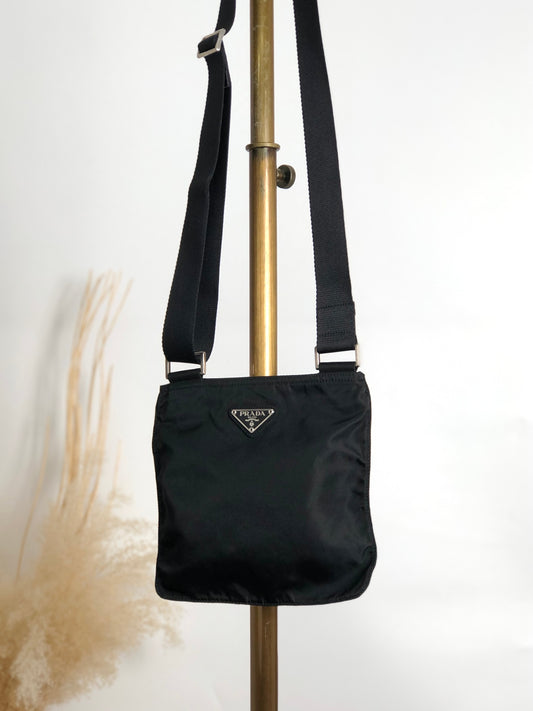 PRADA Tessuto Triangle Logo Shoulder bag Black Vintage xpui3m