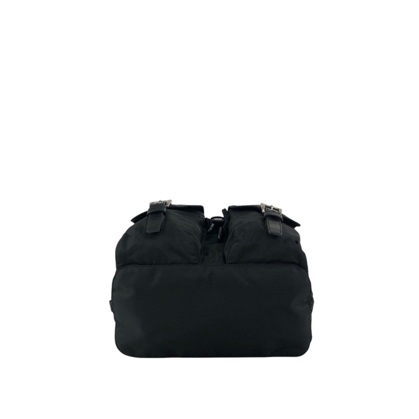 PRADA Tessuto Triangle Logo Double Pocket Backpack Black Vintage rikdef