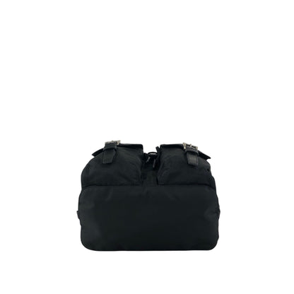 PRADA Tessuto Triangle Logo Double Pocket Backpack Black Vintage rikdef
