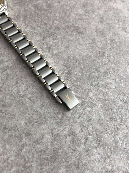 Yves Saint Laurent YSL Logo Quartz Watch Silver 5420-F45413 Vintage wyf5mz