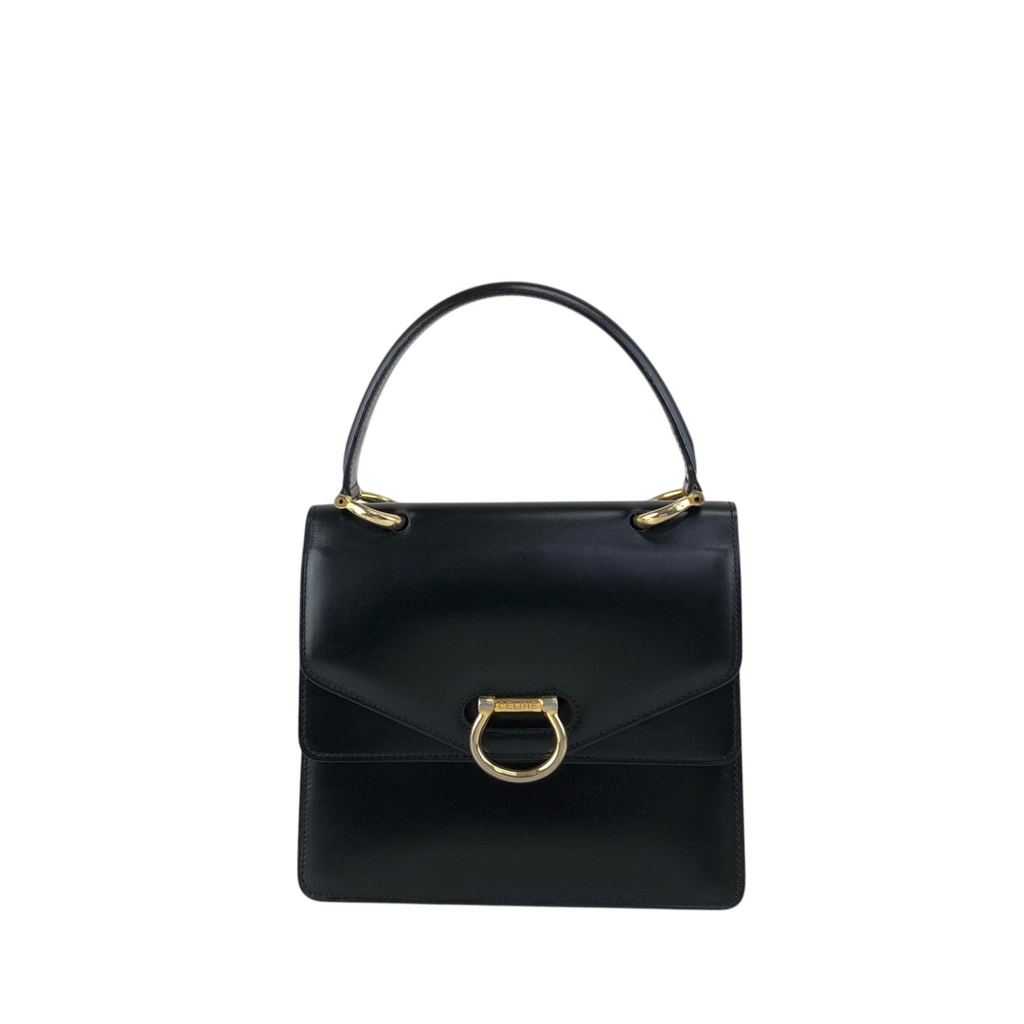 CELINE Double Flap Handbag Black Vintage teziwg