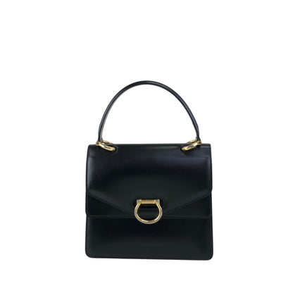 CELINE Double Flap Handbag Black Vintage teziwg